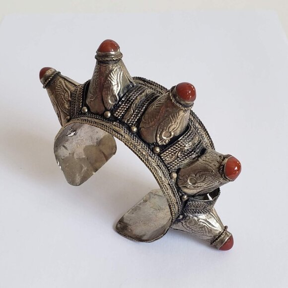 Tribal Ethnic CARNELIAN CUFF Bracelet Rustic Metal Natural Stone - Picture 14 of 14